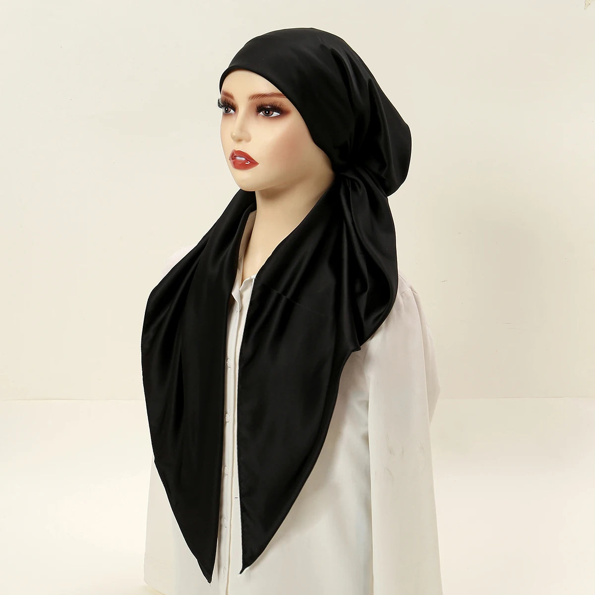 New Muslim Satin Silk Instant Hijabs Scarf Printed Turban Thick Hijab Cap Night Cap Women Ramadan Elastic Satin Hair Bonnet Eid