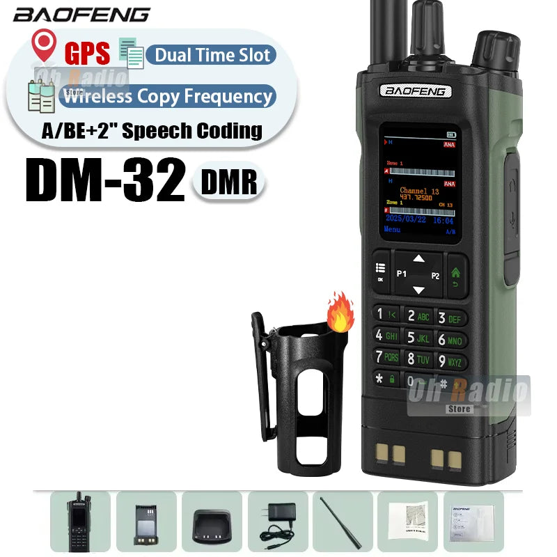 BAOFENG DM-32 Walkie Talkie With Belt Holster DMR Radio Digital GPS APRS AES256 Type-C Vox 4000CH DualMode Analog Dual Time Slot