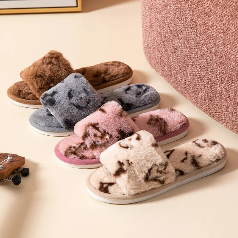 Fluffy Women's Slippers Indoor Autumn Winter Luxury Designer Woman Shoes Home Flats Casual Fuzzy Fur Slides Elegant Plush Soft
