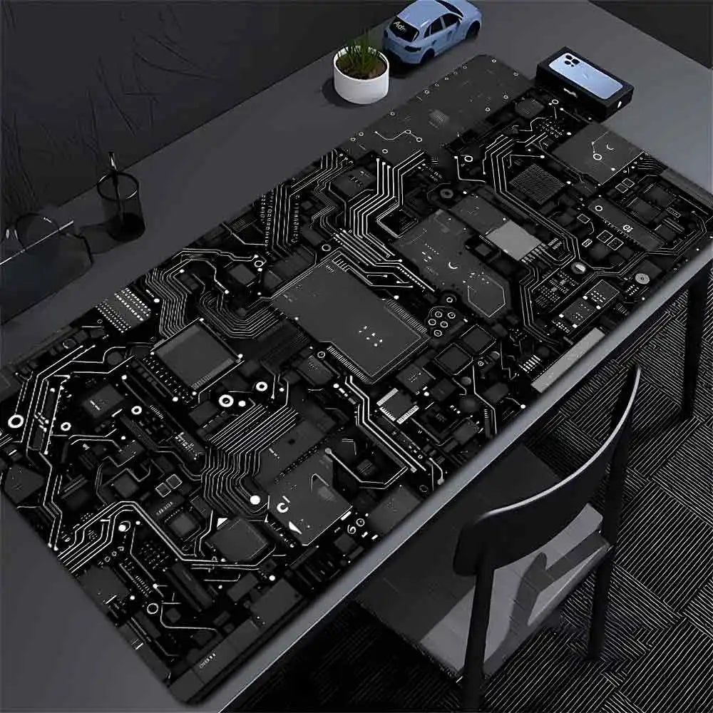 Black Circuit Board Pattern Mouse Pad Large Computer Office Table Mats Rubber Anti-slip Gaming Keyboard Mousepads Long Desk Pads