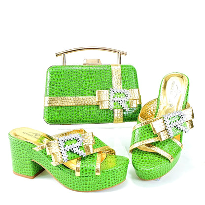 Doershow Italian Shoes And Bag Sets For Evening Party With Stones Italian Leather Handbags Match Bags!  SRT1-8