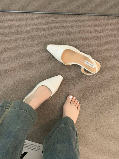 Brand luxury designer fashion PU leather design ladies summer new style pointed toe low heel women sandals non-slip flat shoes