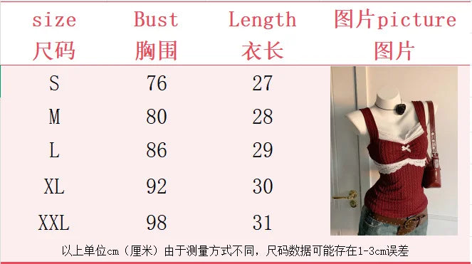 Y2K summer fashion new patchwork lace bow decoration pure desire vest, versatile top for wearing outside