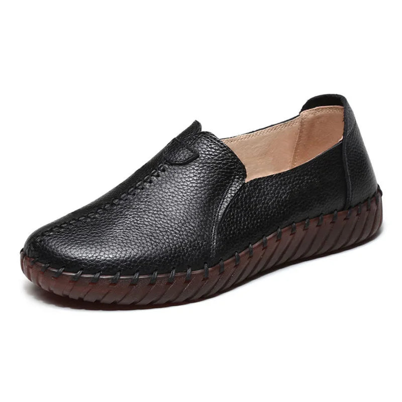 Genuine Leather Ballet Flats Shoes Women Vintage Luxury High Quality Loafers Women's Moccasins Casual Elegant Ladies Wide Shoes