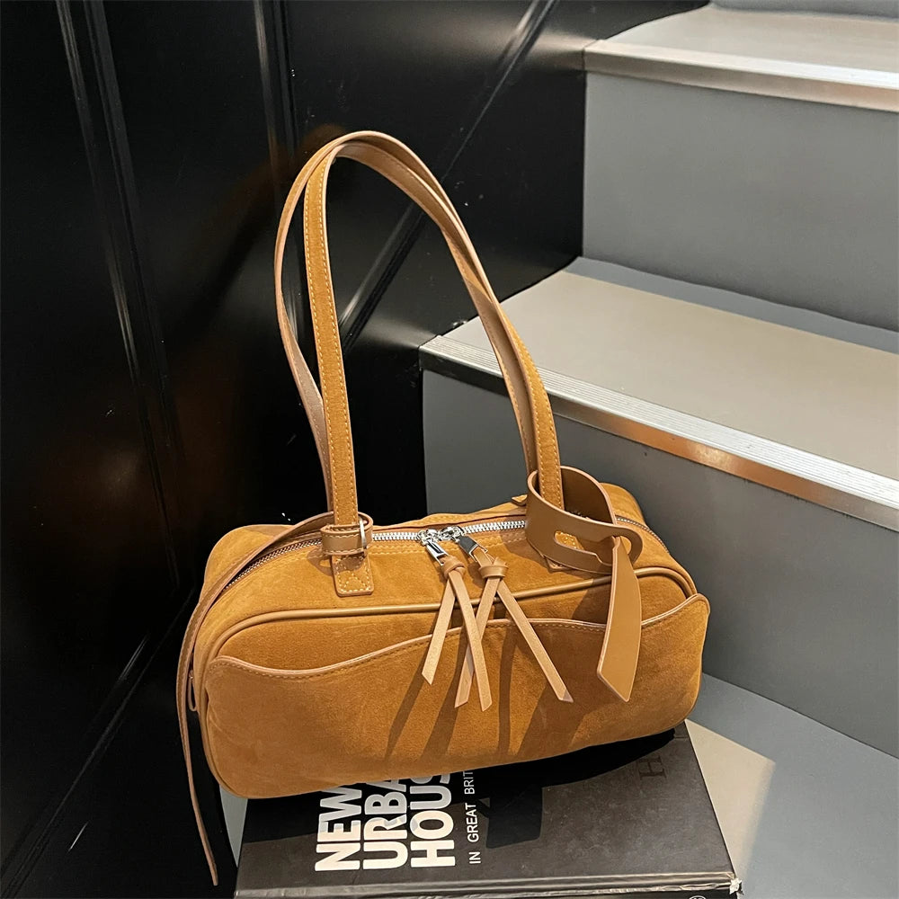 2026 Autumn Winter Latest Commute Shoulder Bags For Women PU Suede Pure Color Large Capacity Boston Bag Luxury Designer Handbags