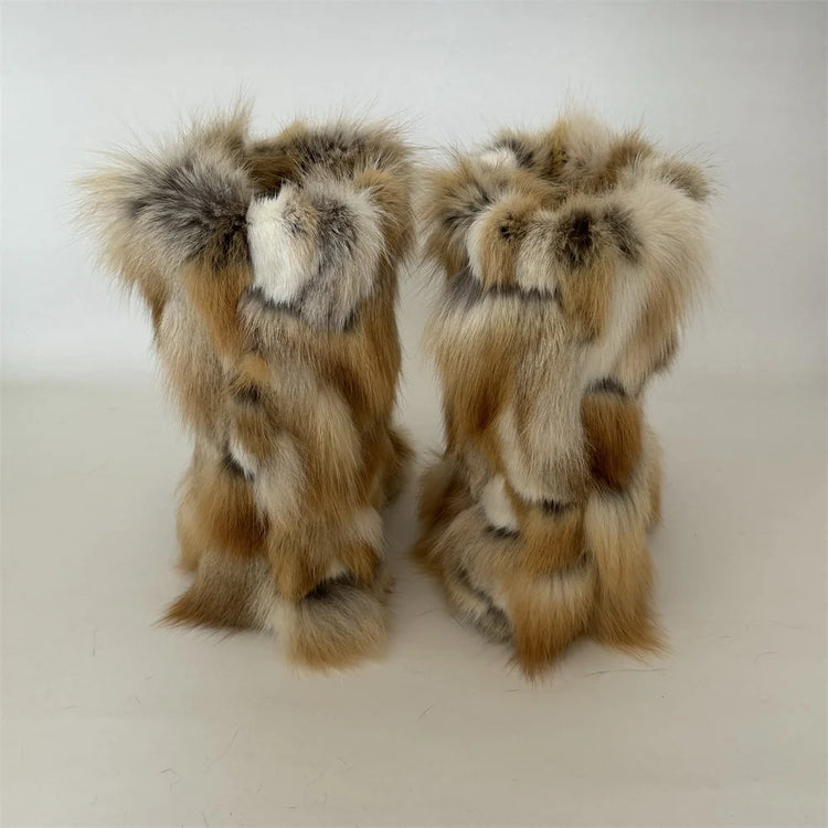 Winter Shoe Women's Winter Fluffy Real Fox Fur Boots Woman Plush Warm Snow Boots Luxury Footwear Girls' Furry Fur Bottes Fashion