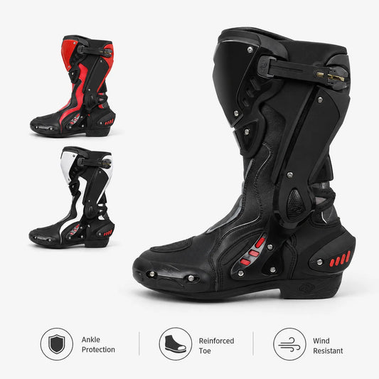 Men Motorcycle Riding Boots High Top Protective Moto Shoes Breathable Wind Resistant Biker Touring Racing Boots