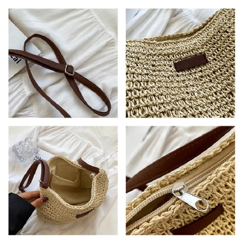 Ladies Fashion Summer Straw Crossbody Bag Women Beach Holiday Shopping Woven Shoulder Handbag Messenger Purses For Women Bags