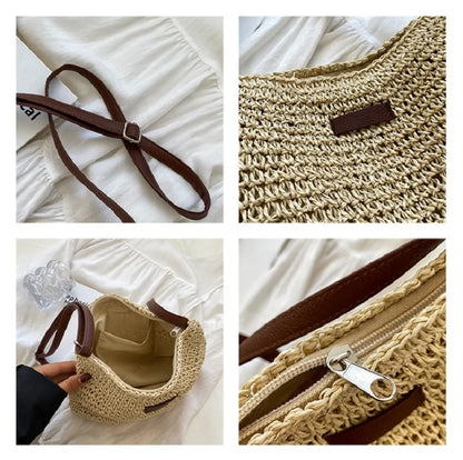 Ladies Fashion Summer Straw Crossbody Bag Women Beach Holiday Shopping Woven Shoulder Handbag Messenger Purses For Women Bags