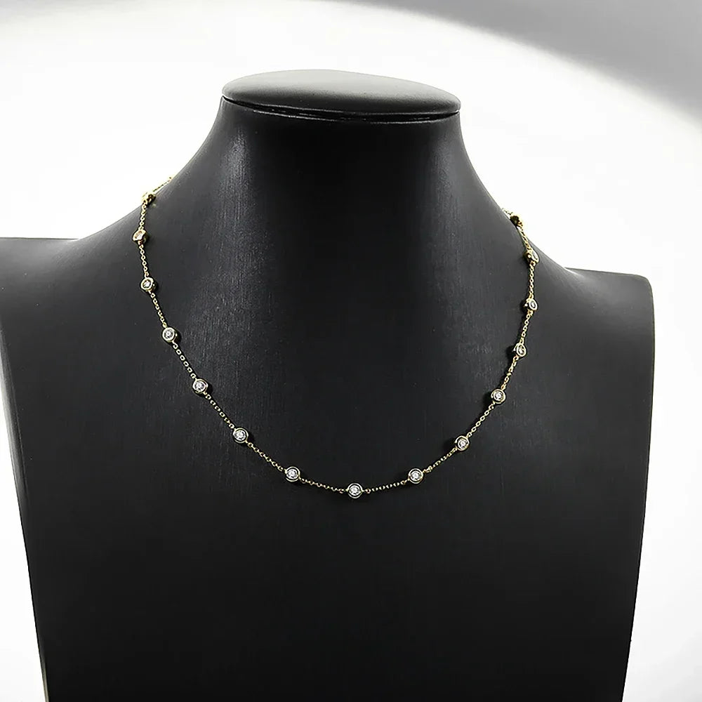 3mm D Color Full Moissanite Tennis Necklace with Certificate 925 Sterling Silver Bezel Set Bubble Round Cut Diamond Neck Chain