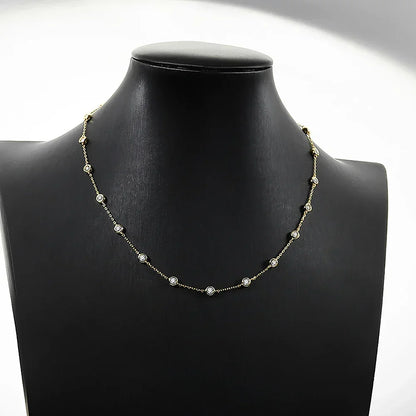 3mm D Color Full Moissanite Tennis Necklace with Certificate 925 Sterling Silver Bezel Set Bubble Round Cut Diamond Neck Chain