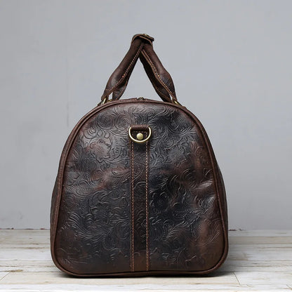 Vintage Embossed Tote High-Capacity Leather For A Short Trip Baotou Leather Belt Shoe Compartment Clothes Duffel Bag Gym Bag