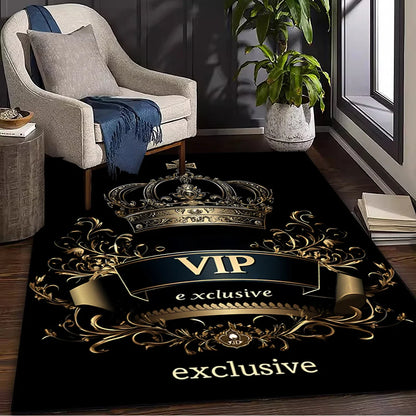 Exclusive Gold Crown Area Mat - Washable Rug for Living Room Bedroom Kitchen, Elegant Indoor Floor Decor