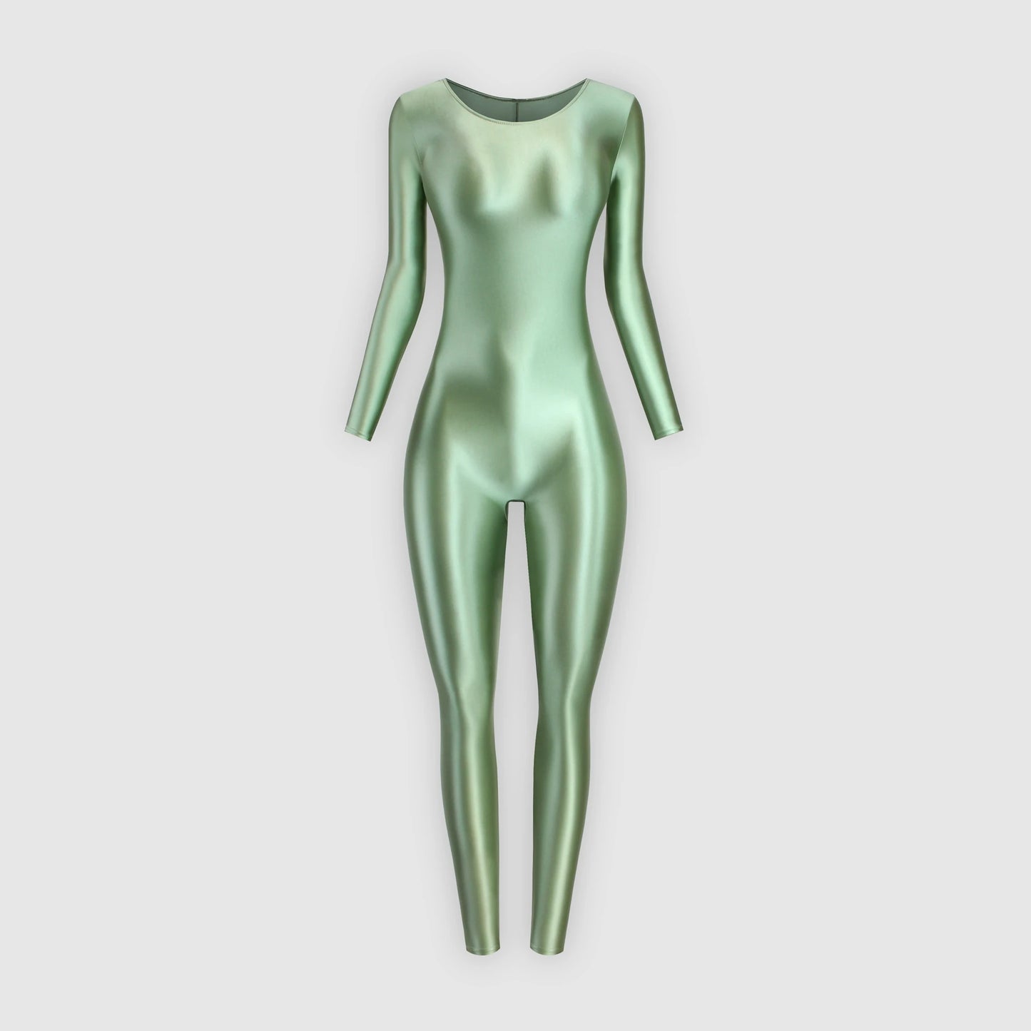 MJINM Women Shiny Oil One Piece Long Sleeve Zentai Suits Yoga Sports Jumpsuits Glossy Tights Cosplay Fitness Bodysuits Overalls