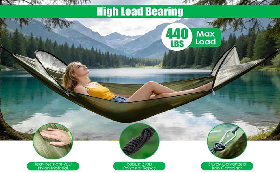 Fully Automatic Quick-Open Mosquito Net Hammock, Outdoor Single-Double Nylon Cloth Camping Support Rod, Mosquito Net, Hammock, Mosquito Repellent Hammock