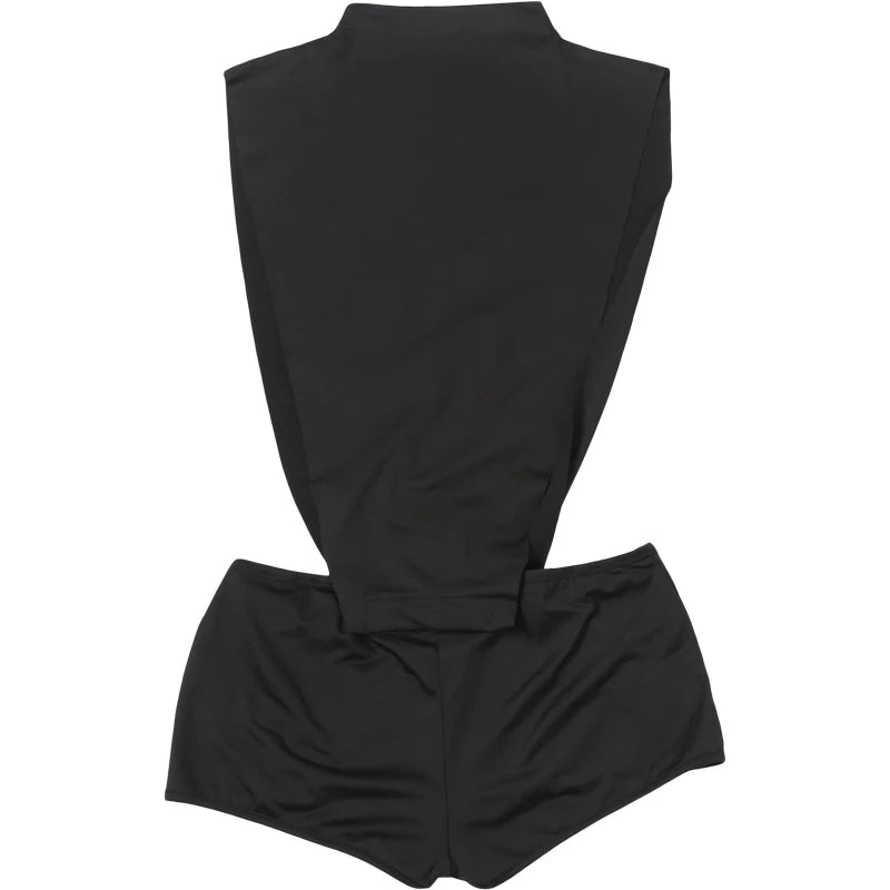 Weird Puss Coquette Women Playsuit Sleeveless Hipster Sexy Ruched Shoulder Side Split Solid Stretch Midnight Clubwear Romper