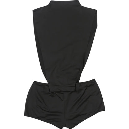 Weird Puss Coquette Women Playsuit Sleeveless Hipster Sexy Ruched Shoulder Side Split Solid Stretch Midnight Clubwear Romper