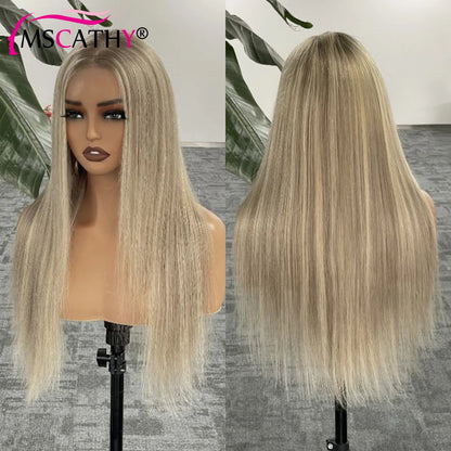 13x4 Glueless Ash Blonde Highlight Lace Front Wigs For Women Straight Brazilian Remy Human Hair Wig HD Transparent Lace Frontal