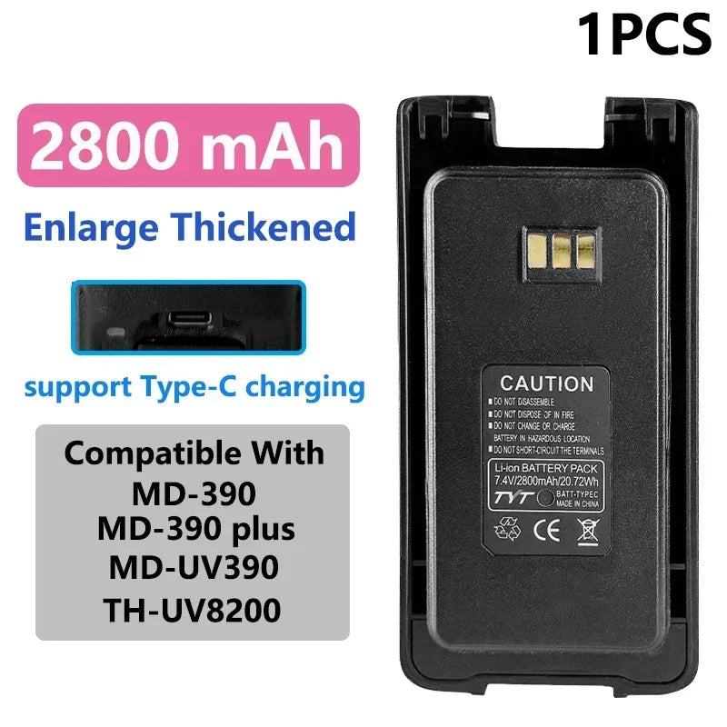 MD-390 Original Battery Enlarge Thicker Battery USB-C Charge 3600mAh Compatible With MD-UV390 MD-390Plus TH-UV8200 Walkie Talkie