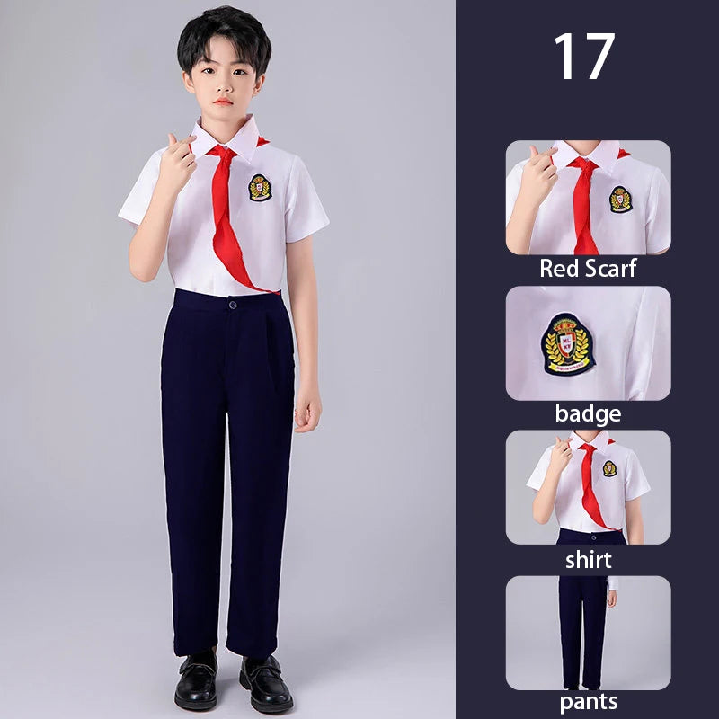Girls Preppy Style Pleated Jumper Dress Headdress + Bow Tie Pants Suit Children Choir Poetry Performance Fashion School Uniform
