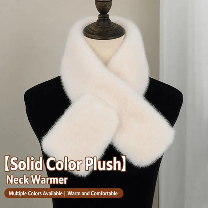 Winter Warm Faux Mink Fur Cross Scarf Solid Color Thickened Neckerchief Wrap Soft Neck Warmer Collar Scarf Autumn Winter