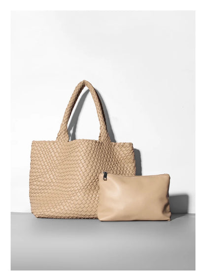 Large-Capacity Designer Knitting Fashion PU Leather Women's Shoulder Bag Handbags for Beach Travel Single-Shoulder Ladies Bag