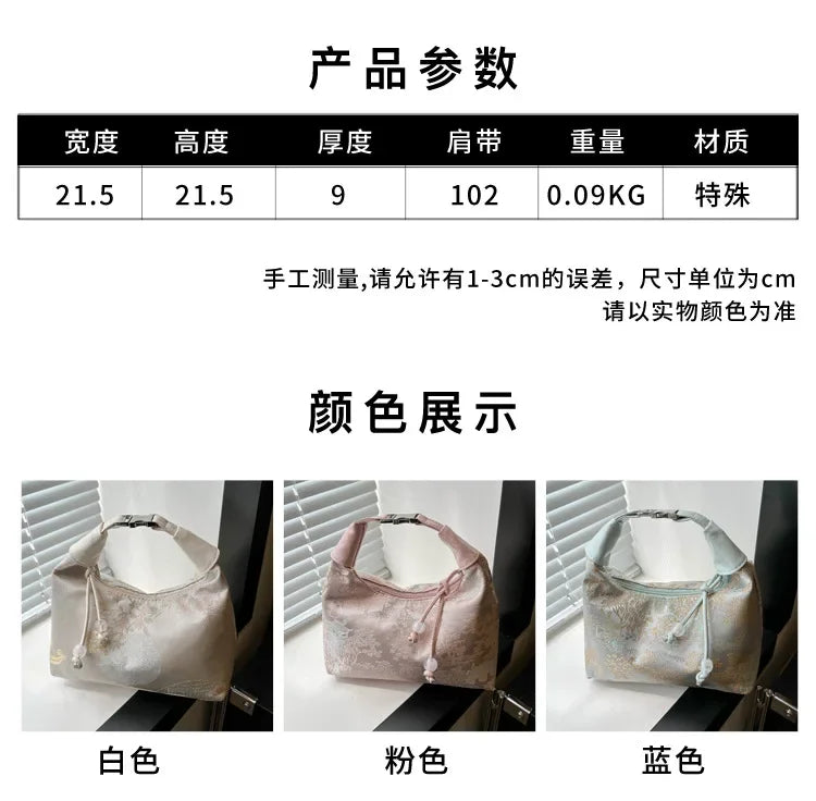 Fashion Luxury Women Embroidery Shoulder Bag Nylon Pearl Pendant Bucket Bag Versatile Handbag Retro Women Crossbody Bags сумка