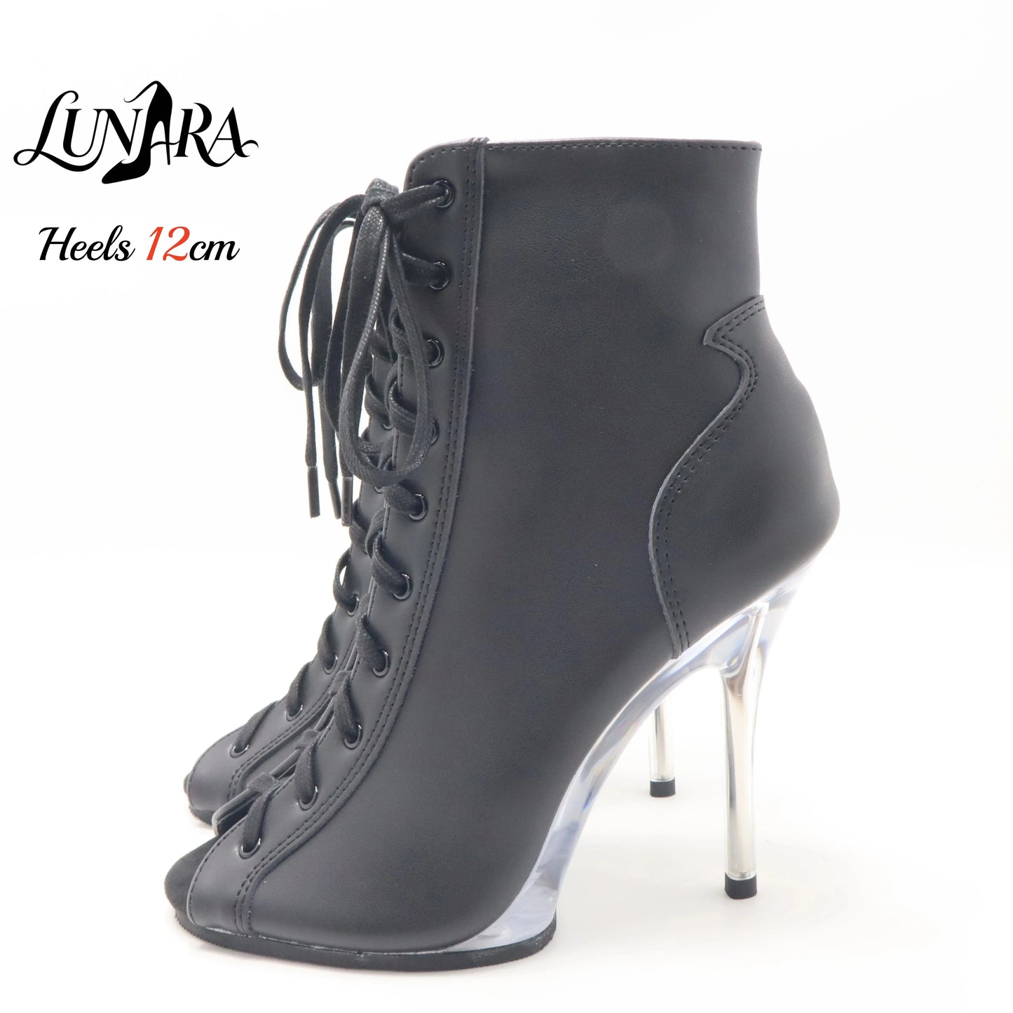 12cm/5Inch Plus size Beige PU Leather Lace-up Side zipper Peep toe High Stilettos Ankle boot Pole dancing Nightclub Rave Parties