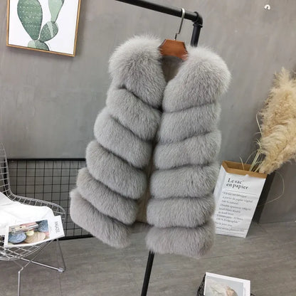Women Natural Real Fox Fur Vest Autumn Winter Ladies 6 Strips Gilet Sleeveless Genuine Fur Coat Female Real Fur Vest Waistcoat