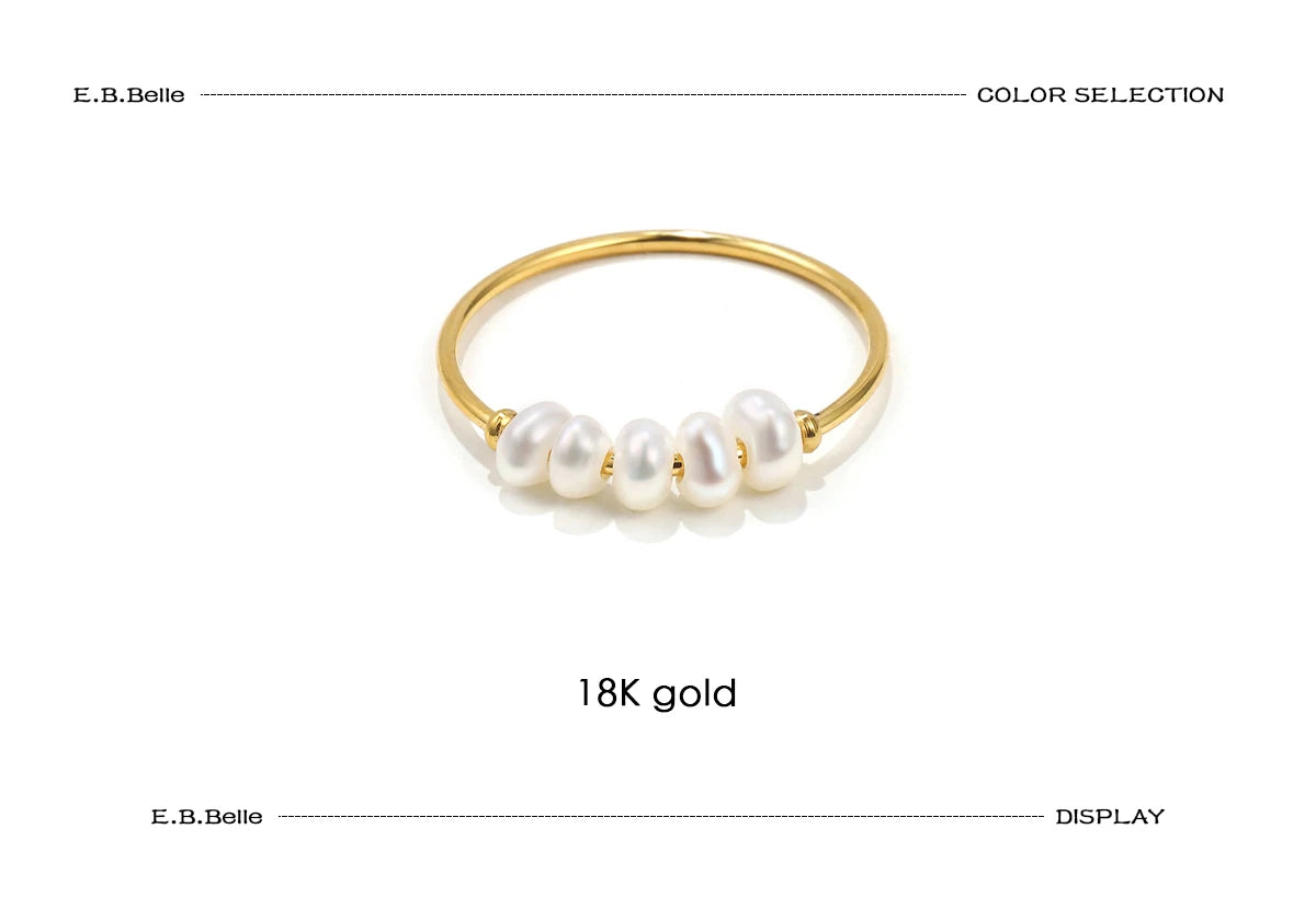E.B.belle Gold Plated Stainless Steel Freshwater Pearls Rings For Women Accesorios Para Mujer Bagues Acier Inoxydables Femmes