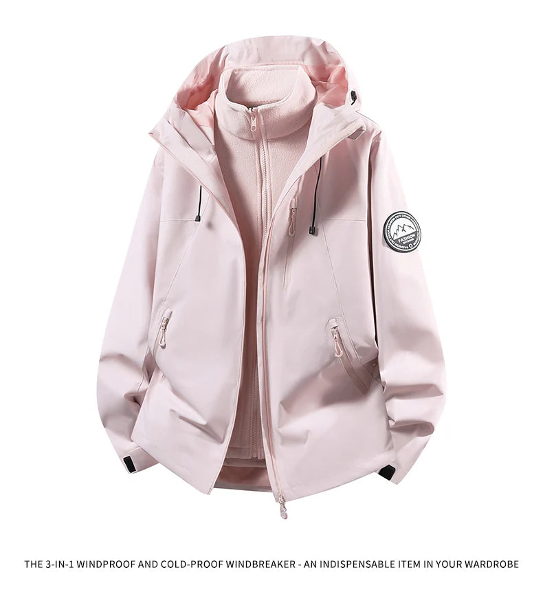 CHRLCK Men Women Hiking 3IN1 Jackets Waterproof Fleece Windproof Windbreaker Camping Climbing Trekking Outdoor Jacket Autumn