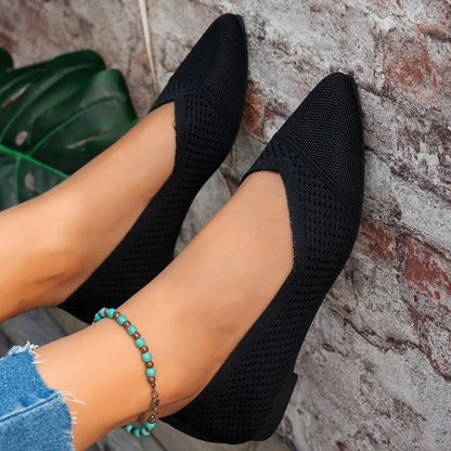 Summer Fashion Solid Color Low-Top Shoes Luxury Round Toe Women's Knit Slip-on Outdoor Walking Shopping Women's Flat Shoes 36-43