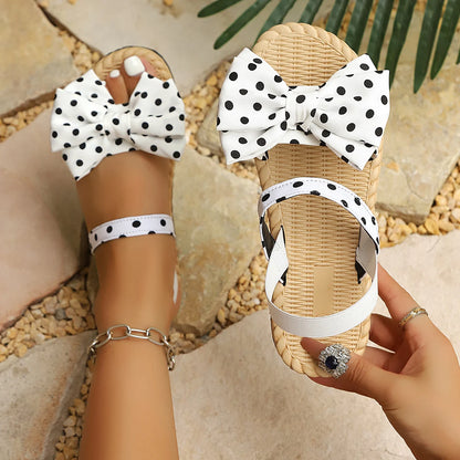 Ladies Flat Sandals Polka Dot Butterfly Knot Multi-Color Comfortable Footwear Fashionable Summer Shoes