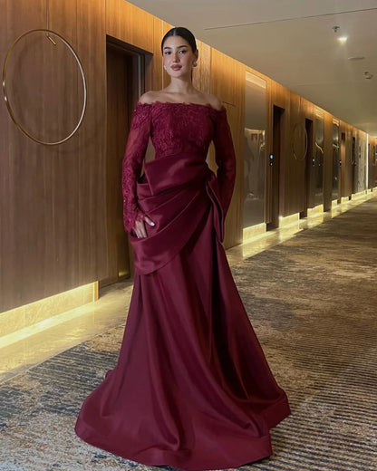 Customized Sexy Exquisite Draped Lace Bow A-line Off-the-shoulder Long Dresses Bespoke Occasion Dresses Sizes Available Fashion