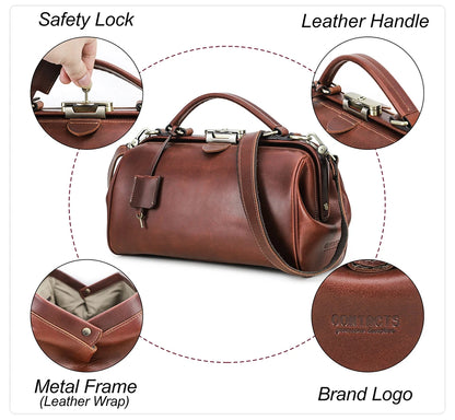 CONTACT'S Genuine Leather Top Handle Bags for Women Sling Shoulder Bags Tote Bag Handbags Metal Frame Female Bags Ladies Fashion