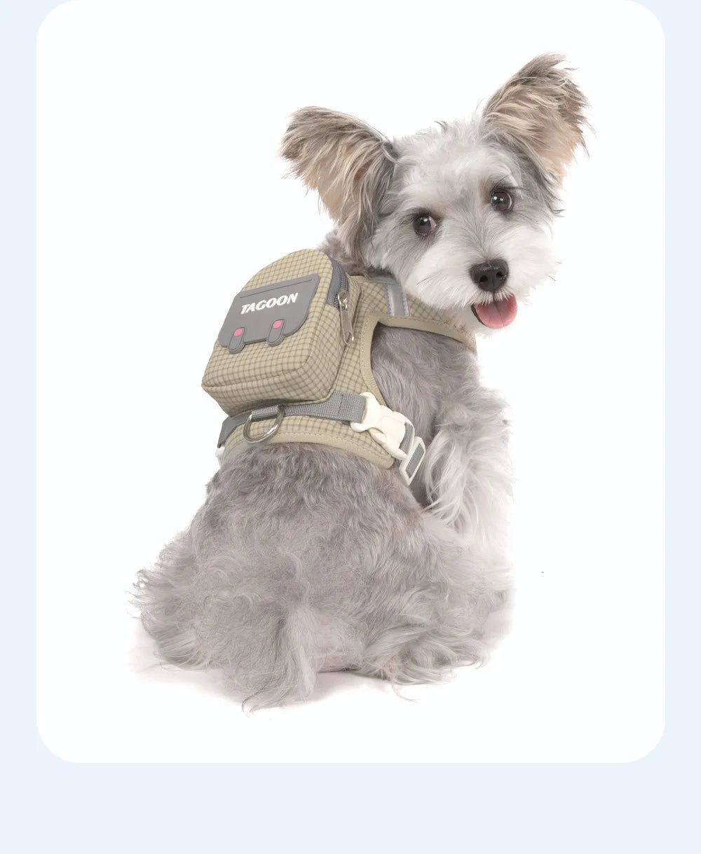 Dog Backpack Harness Cute Plaid Outdoor Self-Carrying Bag for Pets Puppy Chest Vest for Walking Adjustable for Small Medium Dogs
