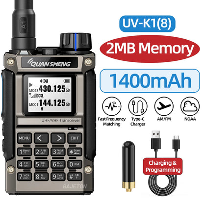 Quansheng UV-K1(8) Multi-Band Walkie Talkie 2MB Flash Wireless Copy Frequency Long Range Type-C Charger for Quansheng UVK5 K6