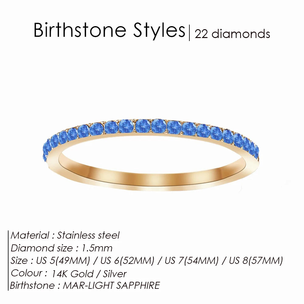EMANCO Rhinestone Birthstone Stainless Steel Ring Luxury Jewelry Gift 12 Zodiac Sparkling Rings for Women Wholesale US5/6/7/8