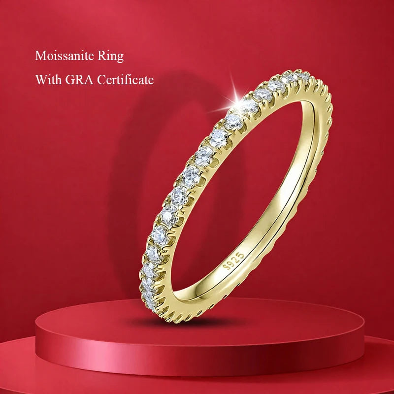 Moissanite Ring 100% Pass Diamond Tester Pen Matching Wedding Diamond Band for Women 925 Sterling Silver Female Single Tail Ring