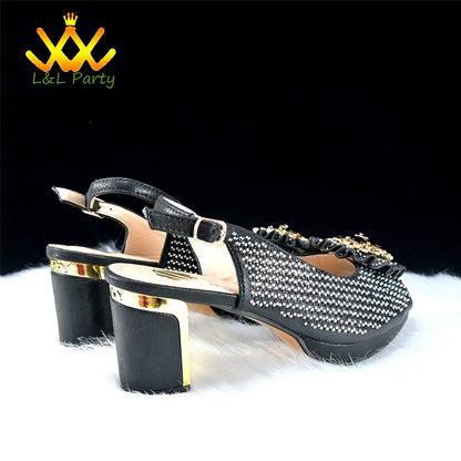 2024 Special New Arrivals Italian Women Shoes and Bag to Match in Green Color with Platform Shinning Crystal Sandal for Wedding