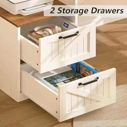 L Shaped Executive Desk 63 Inch Wide with Printer Shelf Open Compartment Adjustable Cabinet USB Charging Station Ergonomic Monit