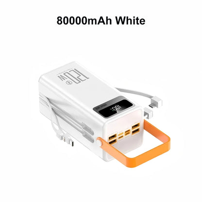 Gaiaray 50000mAh 80000mAh Portable Power Bank 120W Fast Charging Power Station Emergency Power Bank LED Charger for Home Camping
