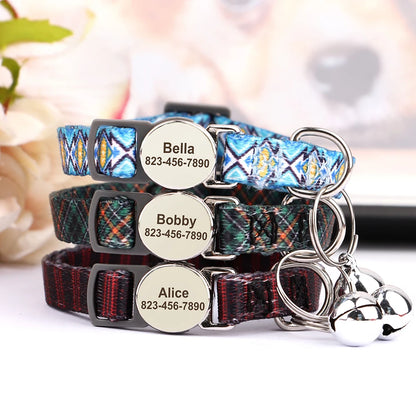 Cat Collar Free Personalized Kitten Collars Engraved Pet Puppy Name Necklace Collars Anti-lost for Cats Small Dogs Adjustable