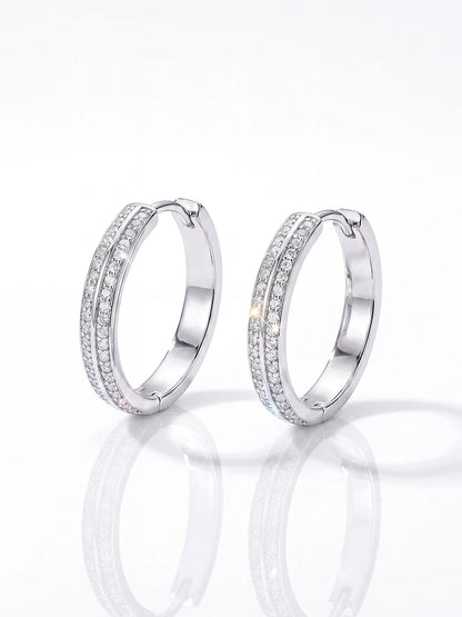 Sparkling Real Double Moissan Diamond Round Hoop Earrings Suitable for Women's Daily Wear 925 Silver High Quality Fine Jewelry