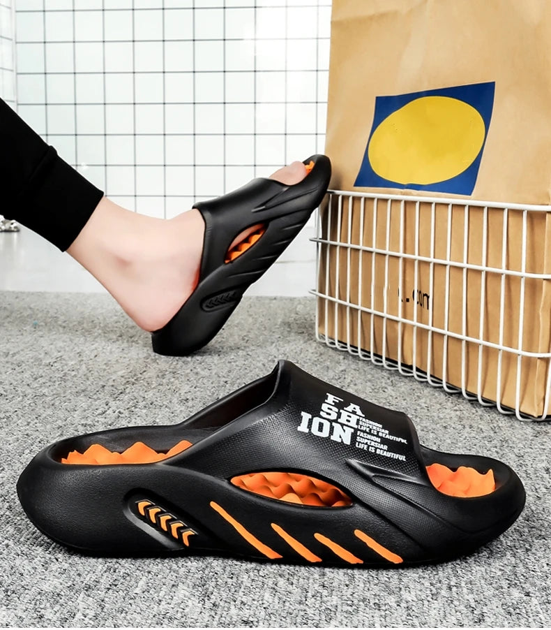 Men's Massage Slides Ultra Soft Cloud Slippers Thick Sole Non-slip Indoor Outdoor Sandals Casual Beach Flip Flops Big Size 48 49