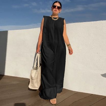 UOOZEE Women's Solid Color Wide Leg Jumpsuits 2025 New Summer Sleeveless Loose Urban Casual One-piece Outfits Streetwear Suits