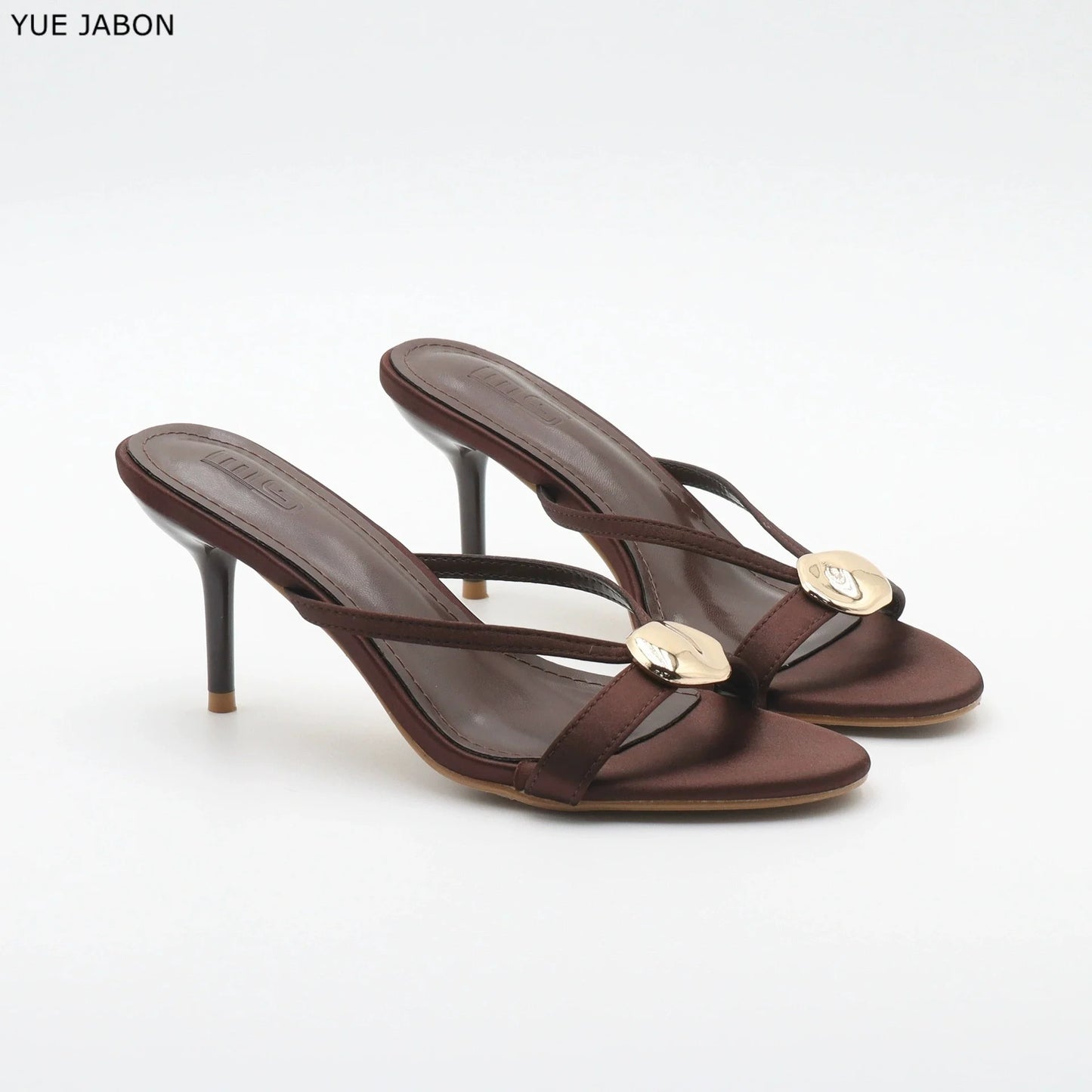 Red Satin Sexy Thin Heel Slippers Women Metal Buckle Open Toe Slides Ladies Concise Black Luxury Brand High Heels Dress Shoes