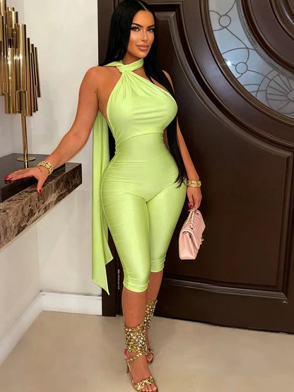 Beyprern Elegant Pink Halter Backless Jumpsuits for Women Sexy Bodycon Jumpsuit Club Party Night Outfits Rompers 2026