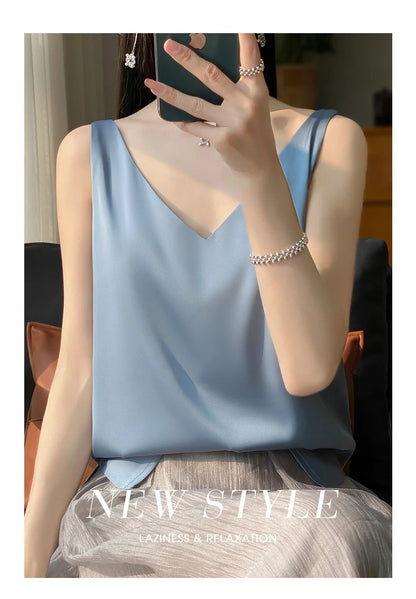New Lce Silk Satin Camisole Women's Spring/Summer Solid Color Sleeveless Sexy Comfortable Silk Underwear Vest RW-D09