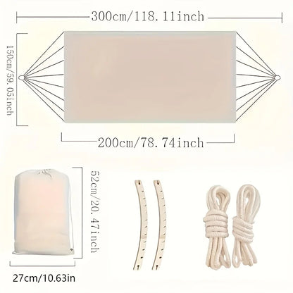 Bohemian Double Hammock for 2 Person, Red White Striped Pattern with Tassels, Heavy Duty Rope Outdoor Hammock with Carry Bag